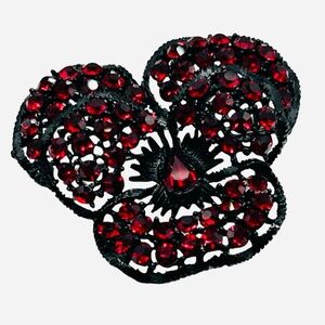 Vintage Signed Weiss Red Rhinestone Pansy Brooch